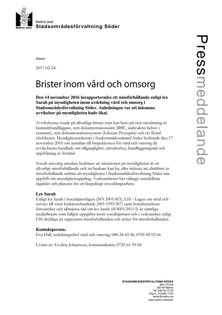 Brister inom vård och omsorg