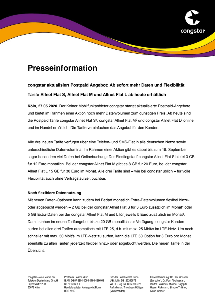 congstar aktualisiert Postpaid Angebot: Ab sofort mehr Daten und Flexibilität