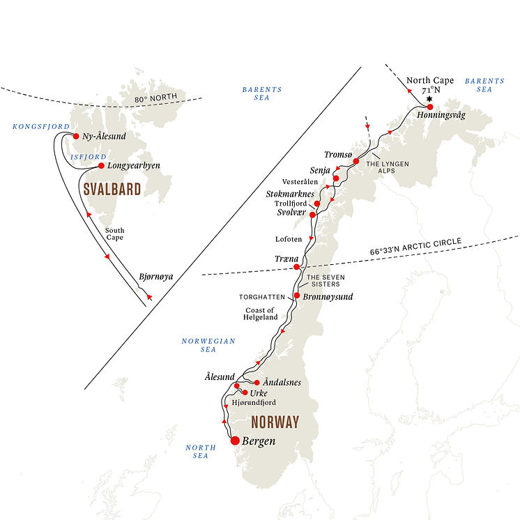 Svalbard Express route map, Hurtigruten Norway