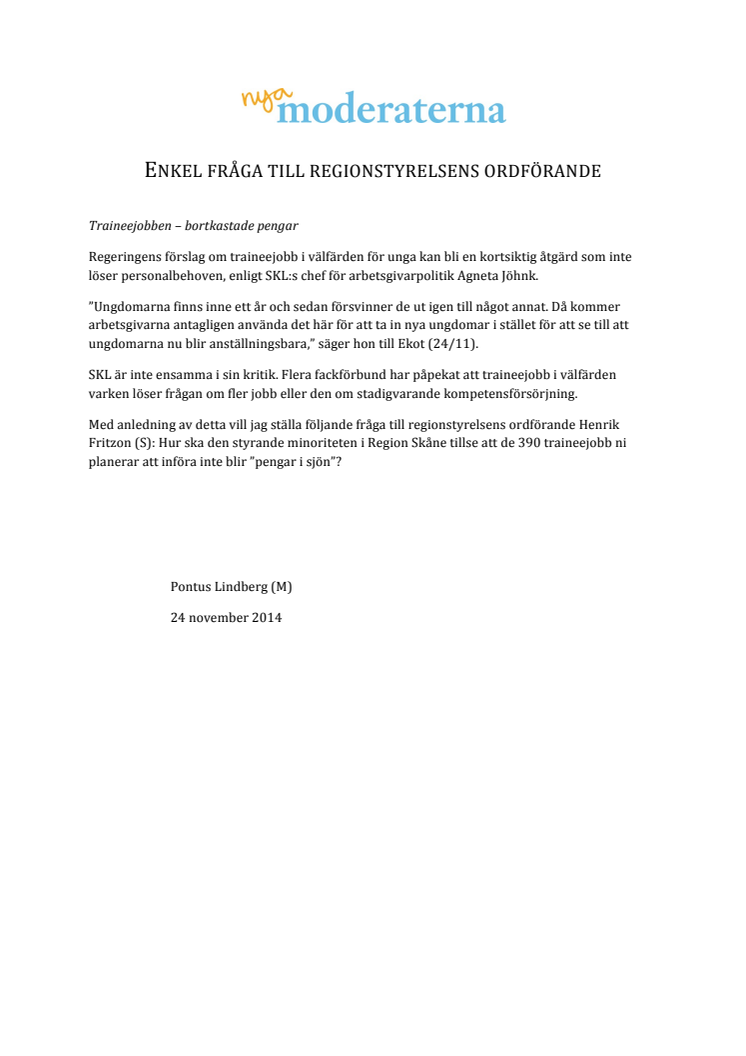 Enkel fråga om traineejobb