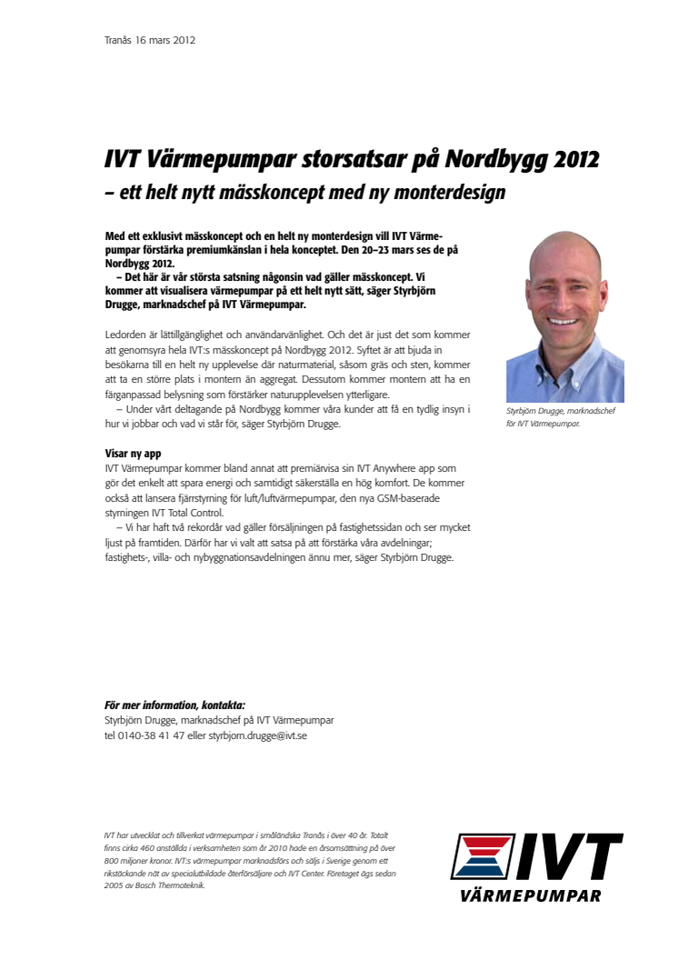 IVT Värmepumpar storsatsar på Nordbygg 2012 – ett helt nytt mässkoncept med ny monterdesign