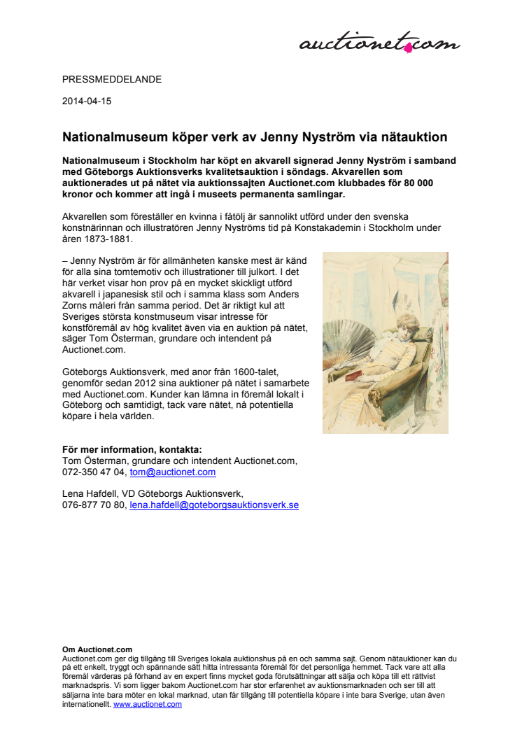 Nationalmuseum köper verk av Jenny Nyström via nätauktion