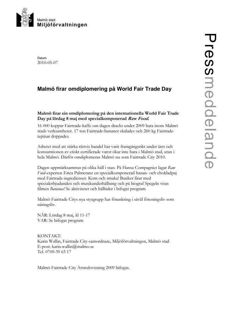 Malmö firar omdiplomering på World Fair Trade Day