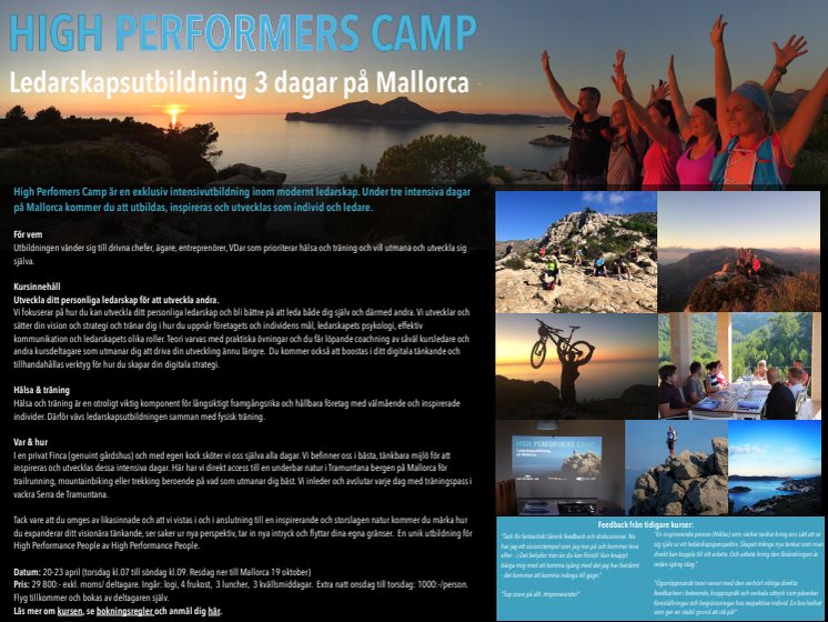 High Performance Camp, Ledarskapsutbildning på Mallorca 20-23 oktober