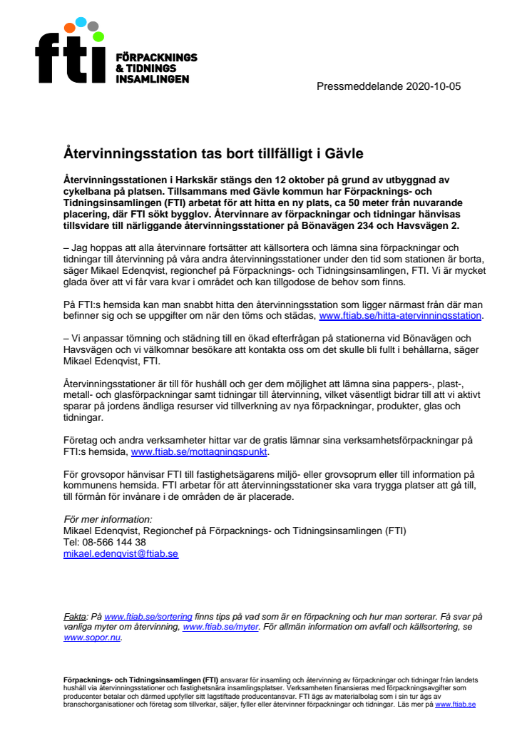 Återvinningsstation tas bort tillfälligt i Gävle