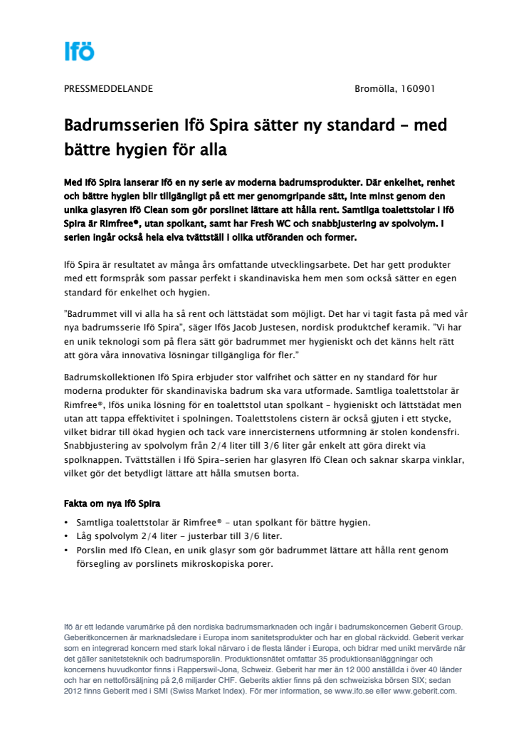 Badrumsserien Ifö Spira sätter ny standard – med bättre hygien för alla