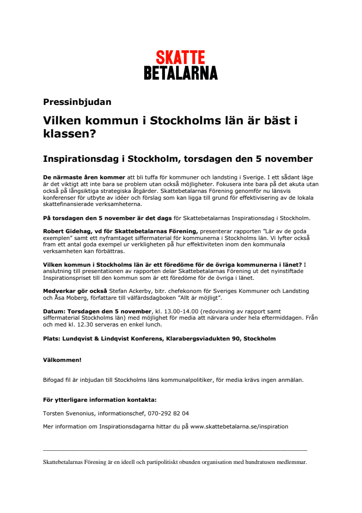 Pressinbjudan: Vilken kommun i Stockholms län är bäst i klassen? 