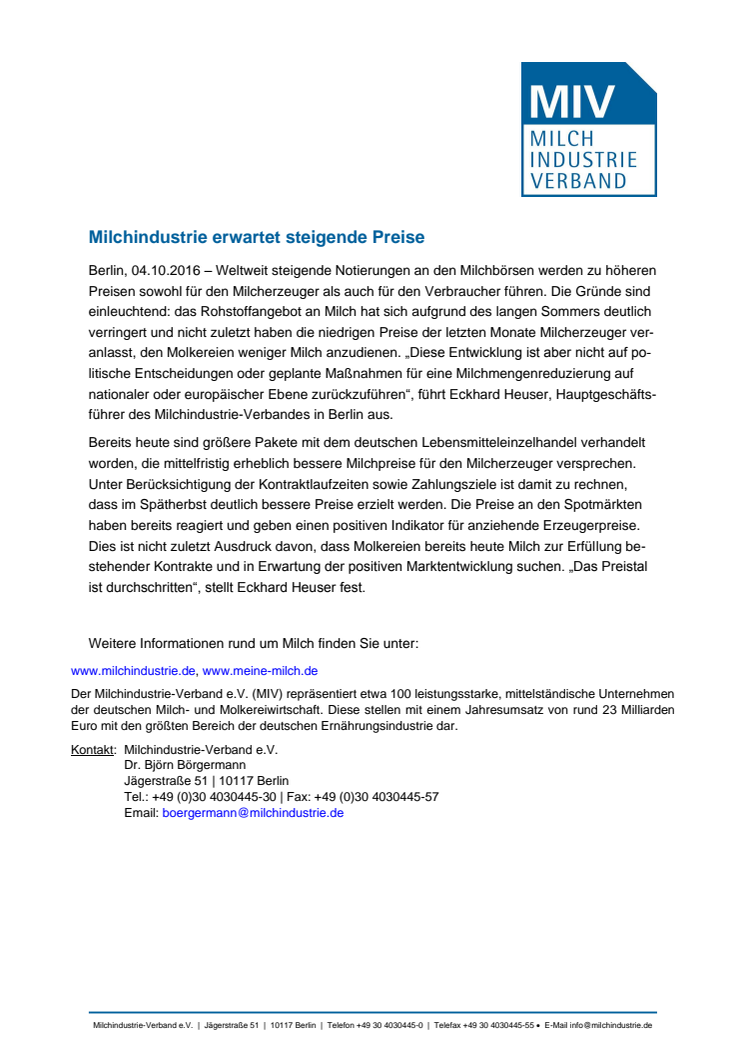Milchindustrie erwartet steigende Preise