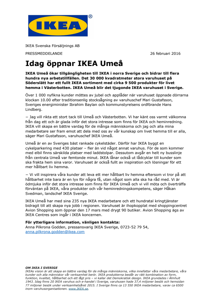 Idag öppnar IKEA Umeå