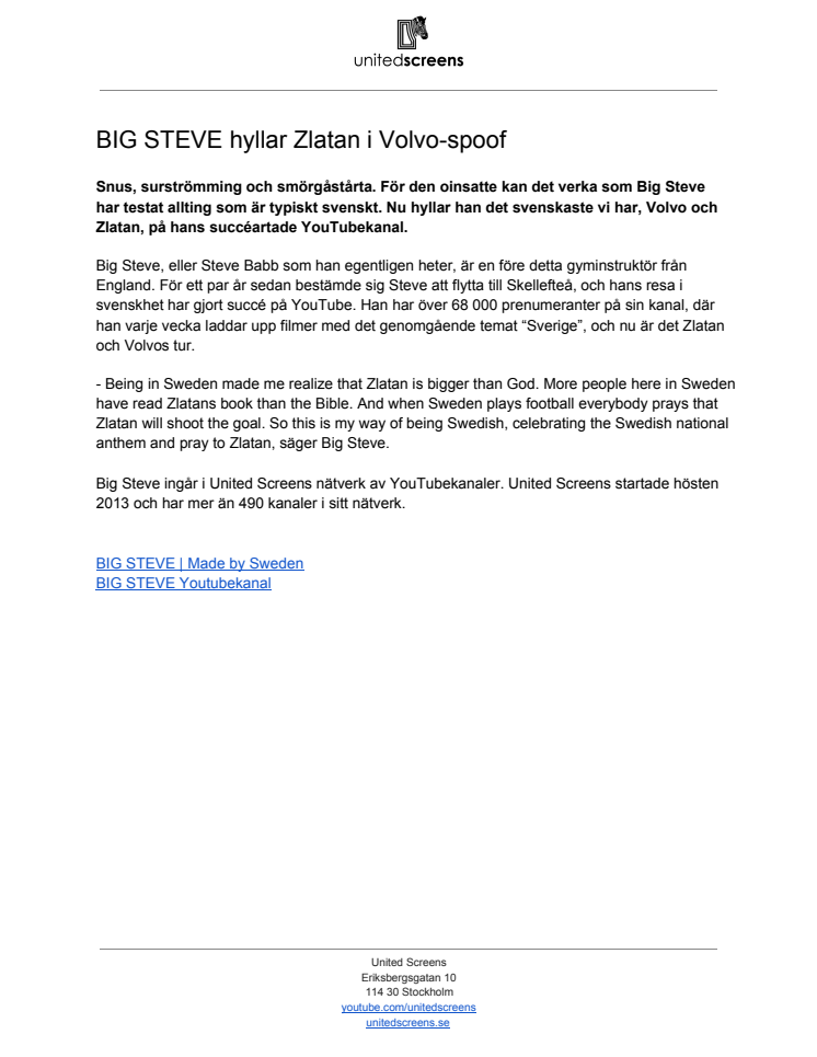 BIG STEVE hyllar Zlatan i Volvo-spoof