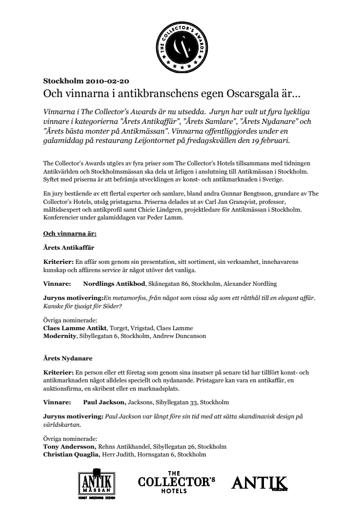 Och vinnarna i antikbranschens egen Oscarsgala är…