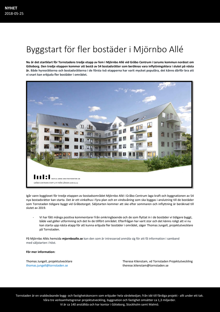 Byggstart för fler bostäder i Mjörnbo Allé