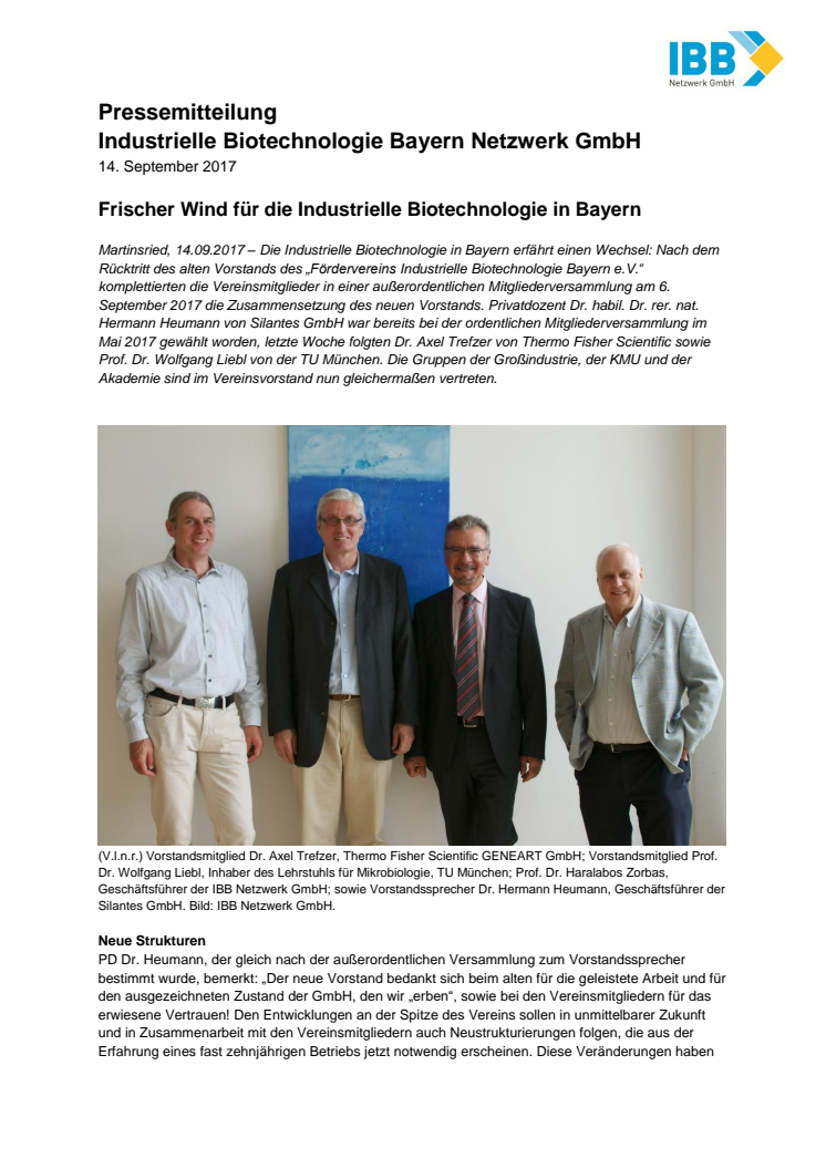 Frischer Wind für die Industrielle Biotechnologie in Bayern