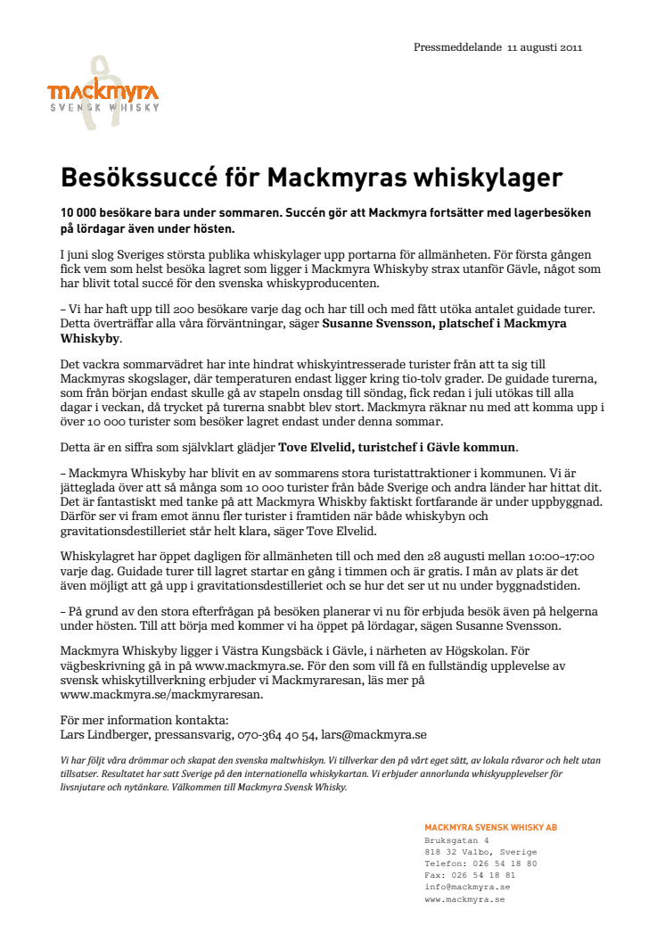 Besökssuccé för Mackmyras whiskylager