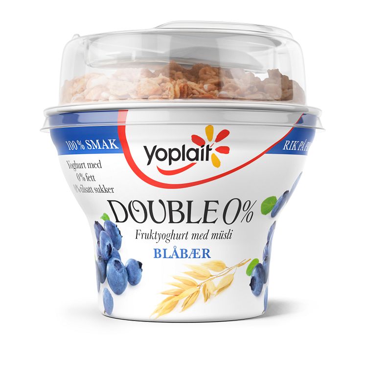 Yoplait Double 0% müsliyoghurt med blåbær