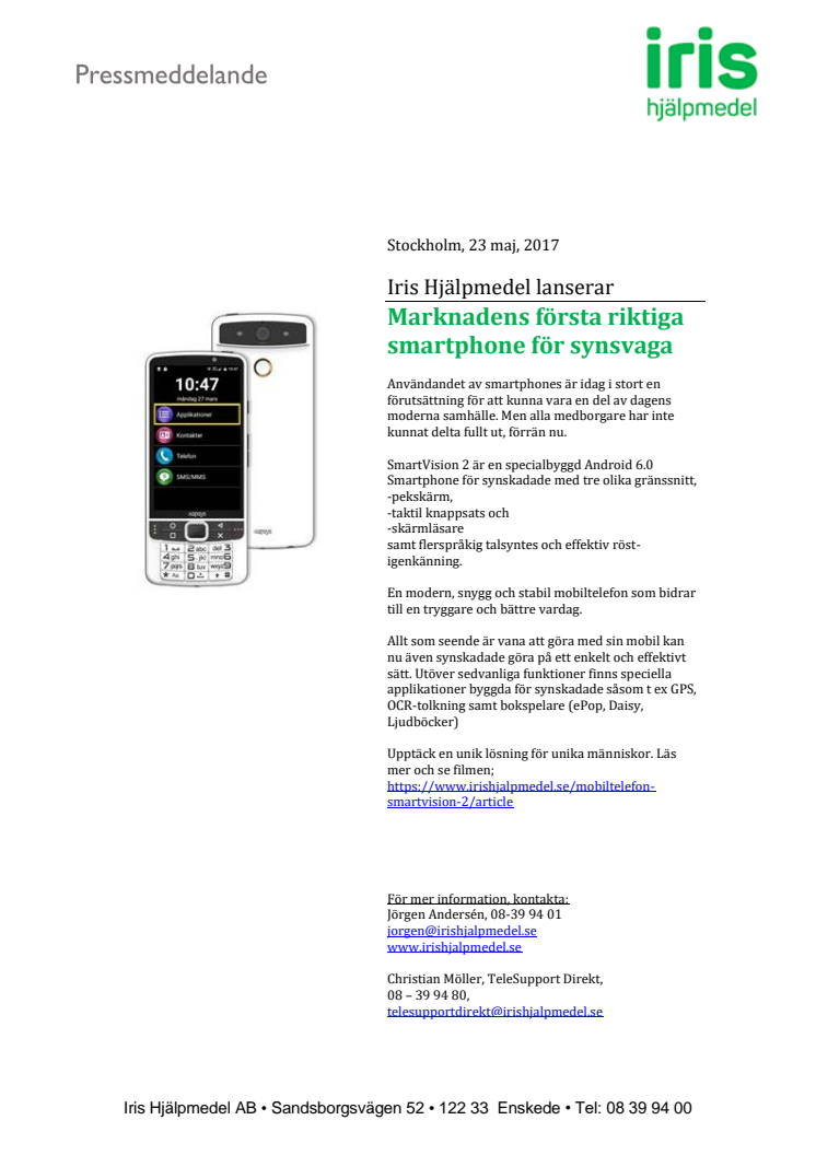Iris Hjälpmedel lanserar: ​Marknadens första riktiga smartphone för synsvaga