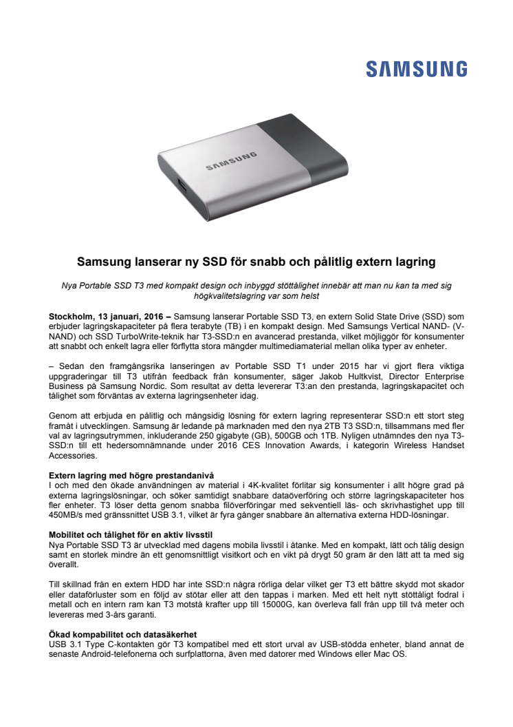 Samsung lanserar ny SSD för snabb och pålitlig extern lagring 