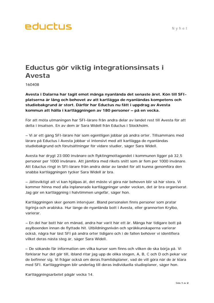 Eductus gör viktig integrationsinsats i Avesta