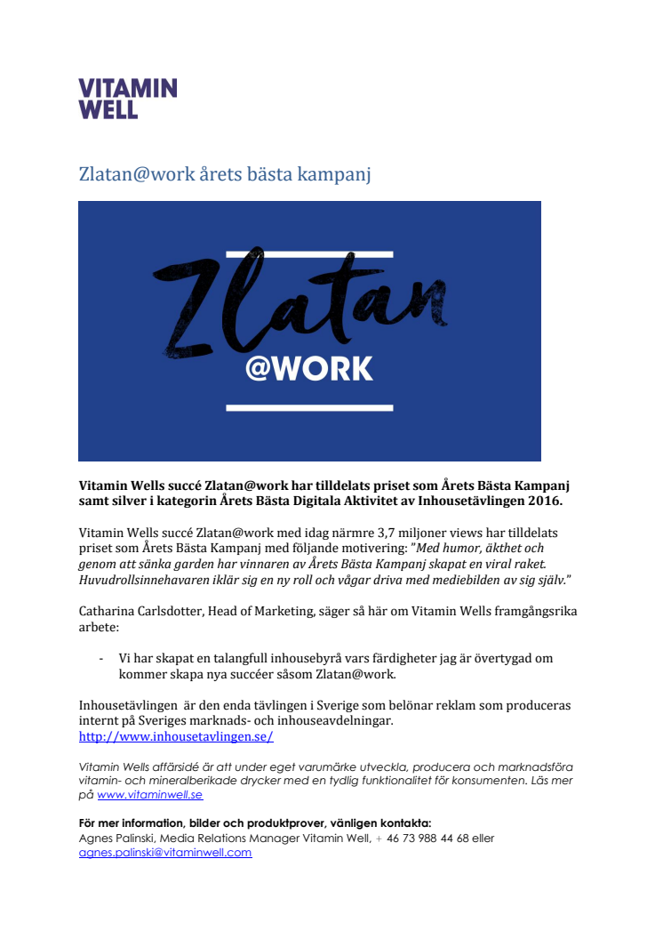 Zlatan@work årets bästa kampanj