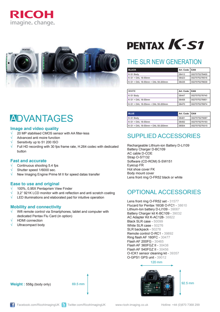 Pentax K-S1 datablad