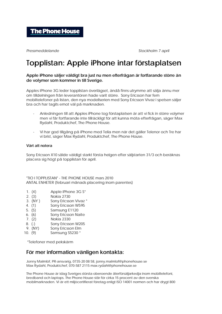 Topplistan: Apple iPhone intar förstaplatsen