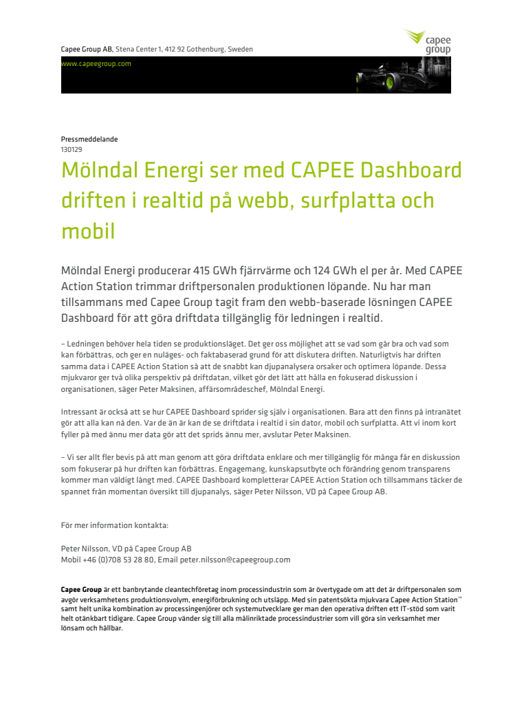 Mölndal Energi ser med CAPEE Dashboard driften i realtid på webb, surfplatta och mobil