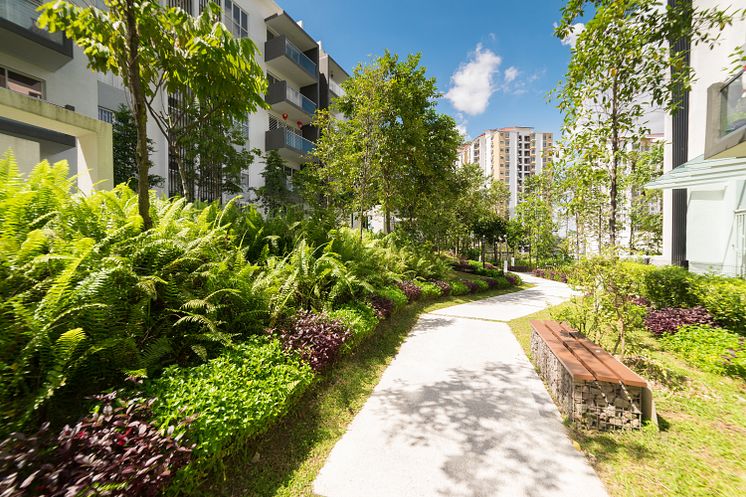 Walk way of modern residential buildings, Facade of new low-energy houses