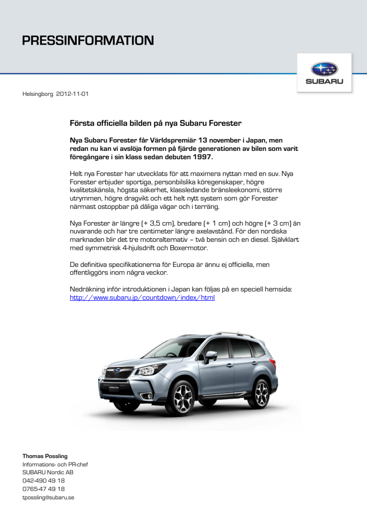 Första officiella bilden på nya Subaru Forester