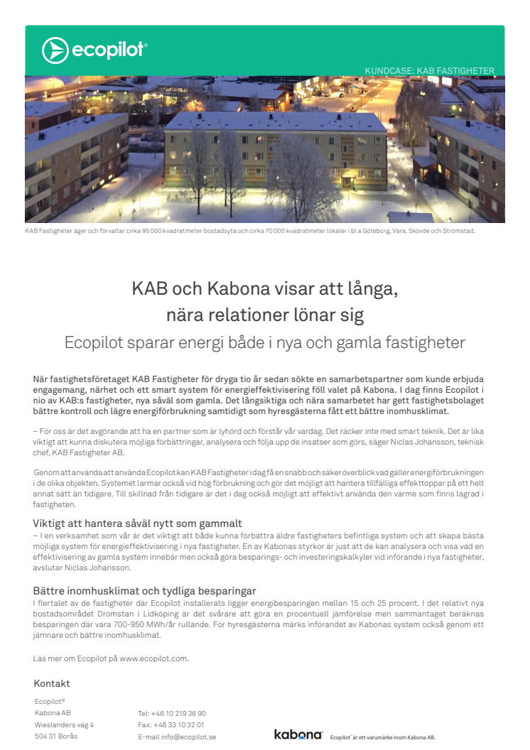 Kundcase: KAB Fastigheter sparar energi både i nya och gamla fastigheter