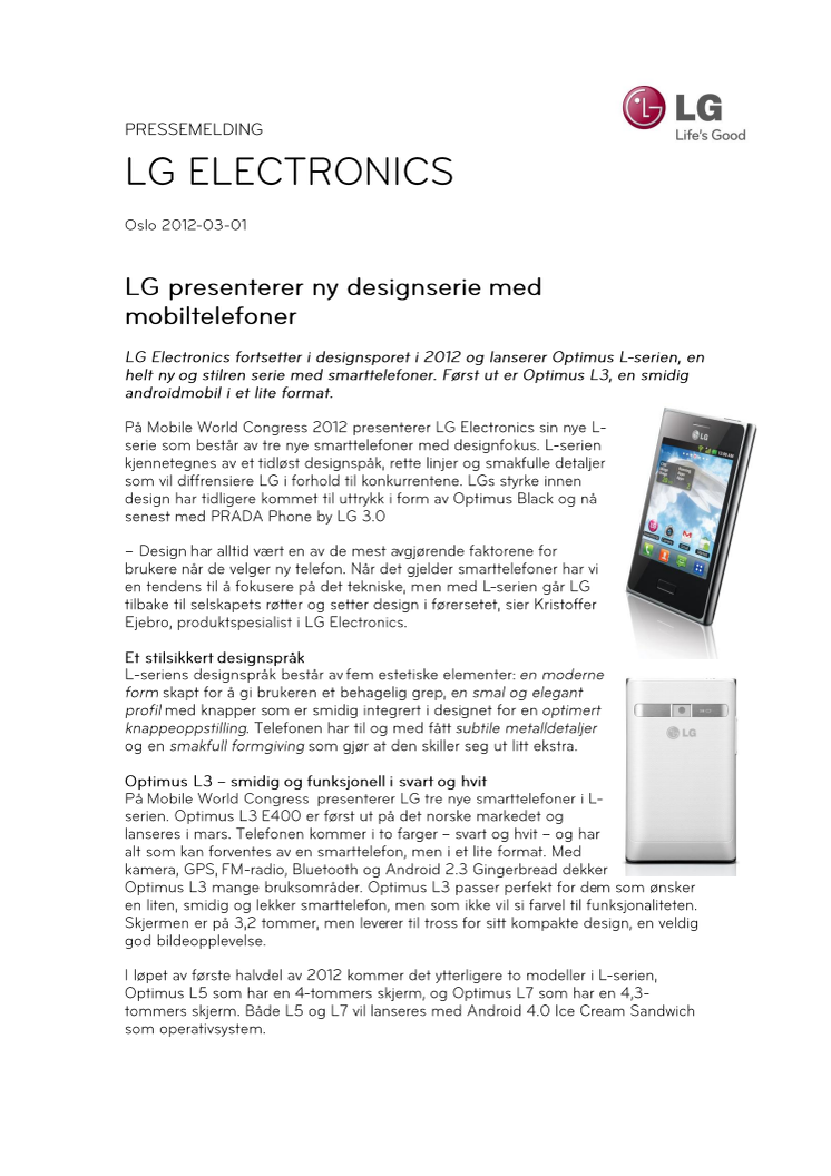 LG presenterer ny designserie med mobiltelefoner