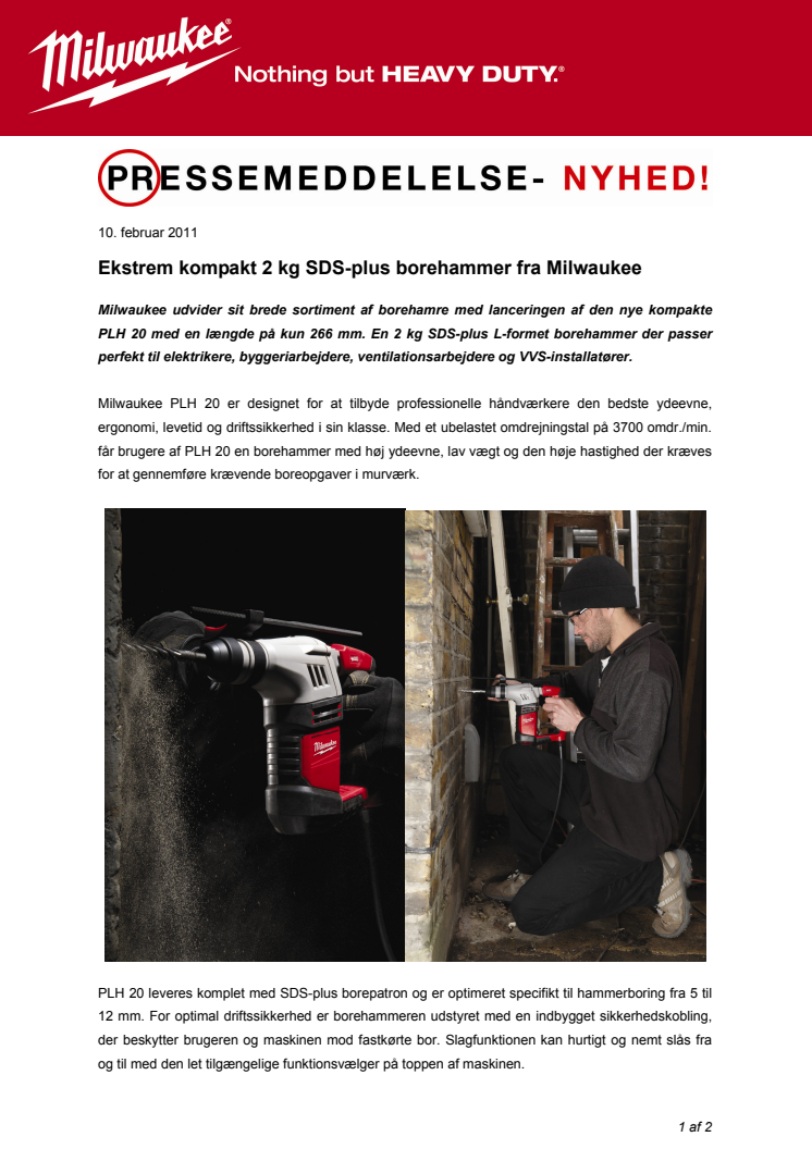 Ekstrem kompakt 2 kg SDS-plus borehammer fra Milwaukee