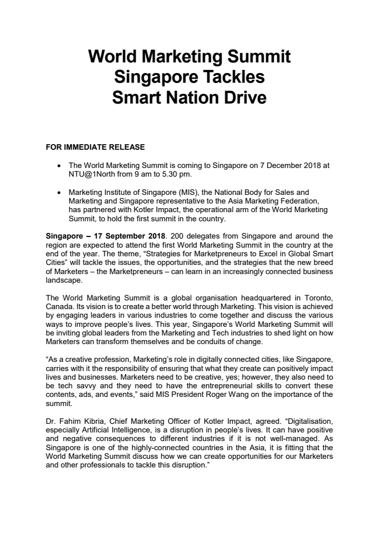 World Marketing Summit Singapore Tackles  Smart Nation Drive 