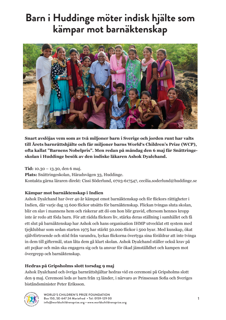 Barn i Huddinge möter indisk hjälte som kämpar mot barnäktenskap