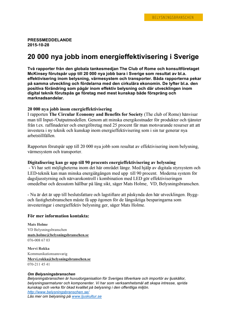 20 000 nya jobb inom energieffektivisering i Sverige