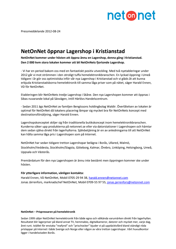 NetOnNet öppnar Lagershop i Kristianstad
