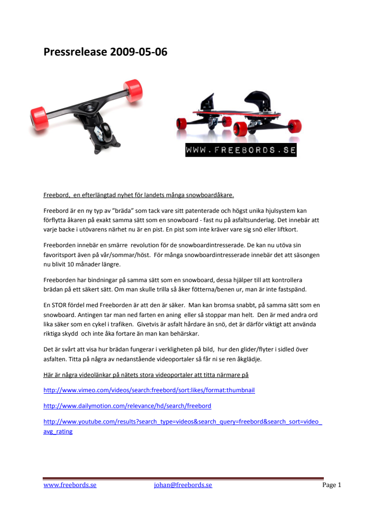 Freebord Pressrelese 2009 