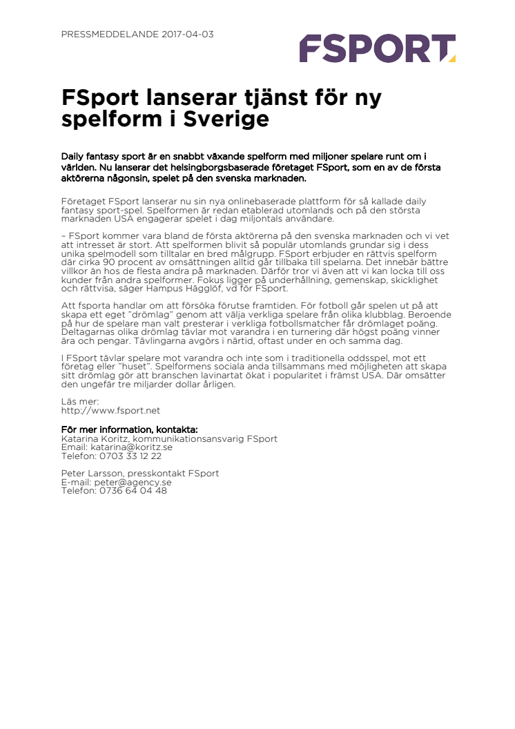 FSport lanserar tjänst för ny spelform i Sverige
