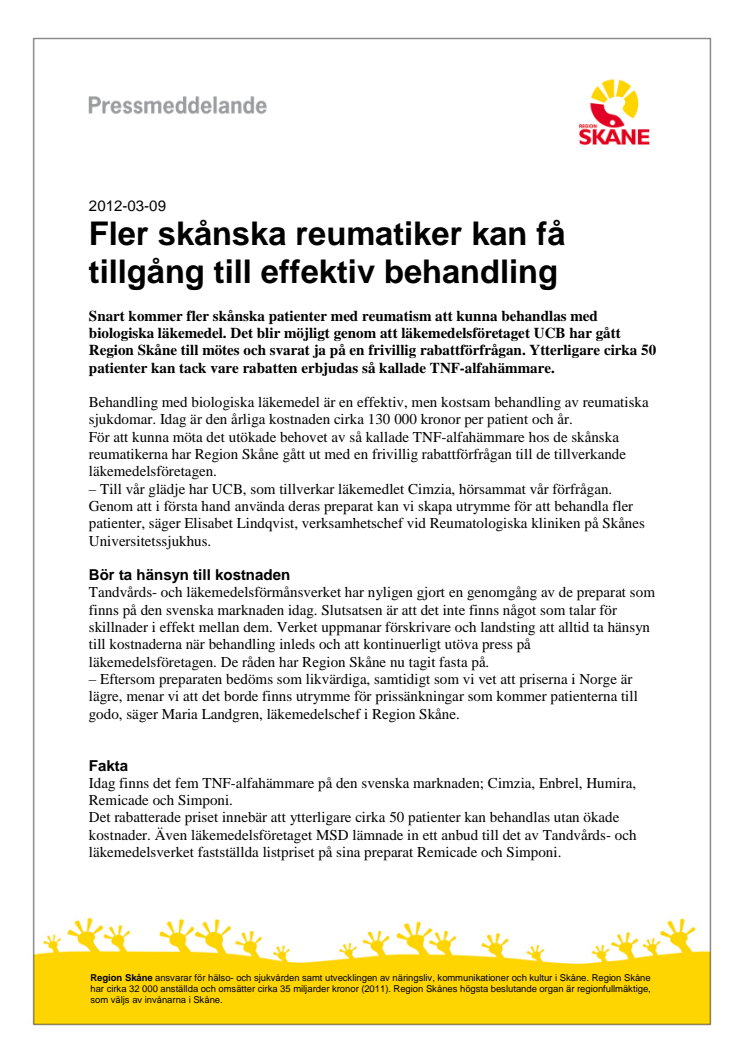 Fler skånska reumatiker kan få tillgång till effektiv behandling