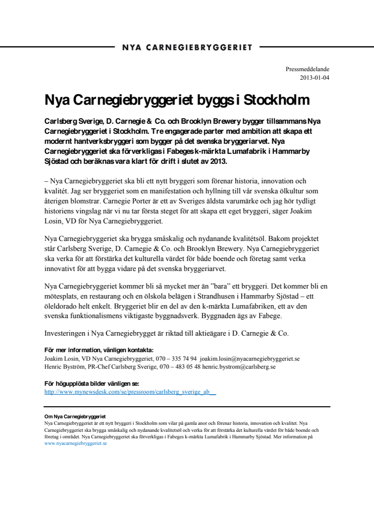 Nya Carnegiebryggeriet byggs i Stockholm