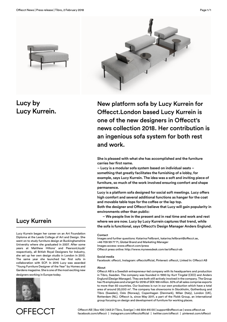 ​New platform sofa by Lucy Kurrein for Offecct.