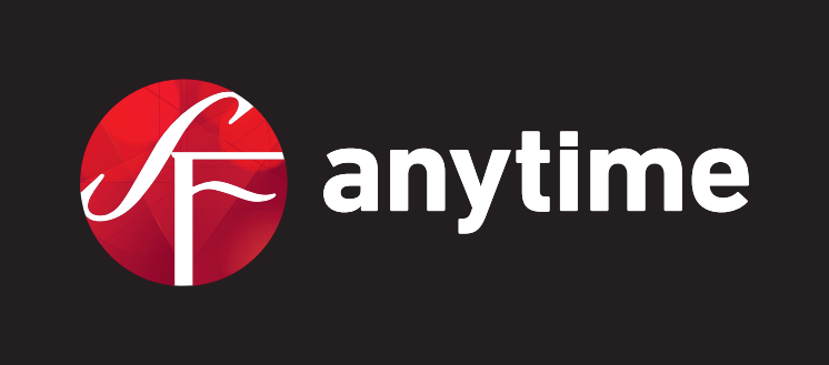 SF Anytimes logotyp för tryck - mörk bakgrund - horisontell version