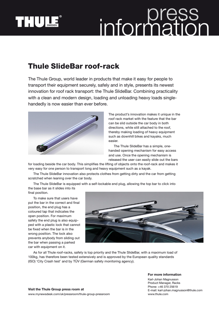 Pressinformation Thule Slidebar roof rack