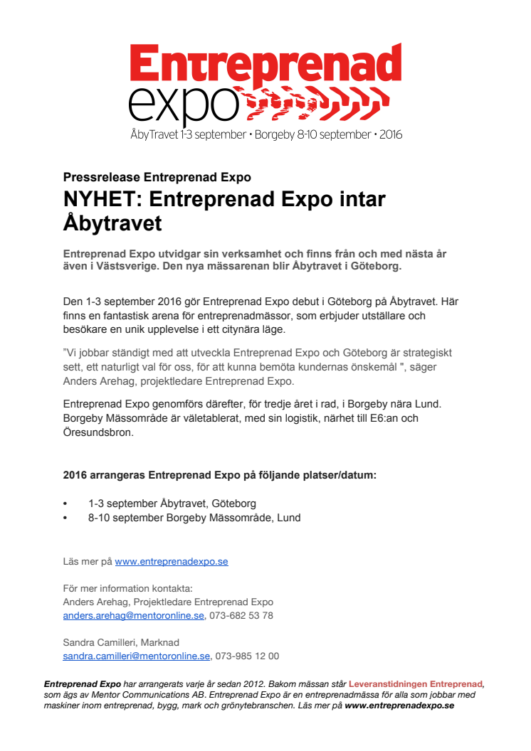 NYHET: Entreprenad Expo intar Åbytravet