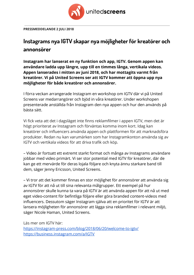 Instagrams nya IGTV skapar nya möjligheter för kreatörer och annonsörer