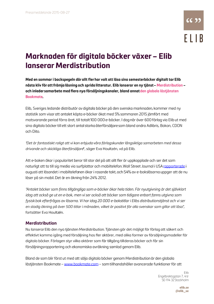 Marknaden för digitala böcker växer – Elib lanserar Merdistribution