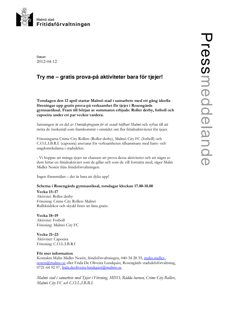 Try me – gratis prova-på aktiviteter bara för tjejer!
