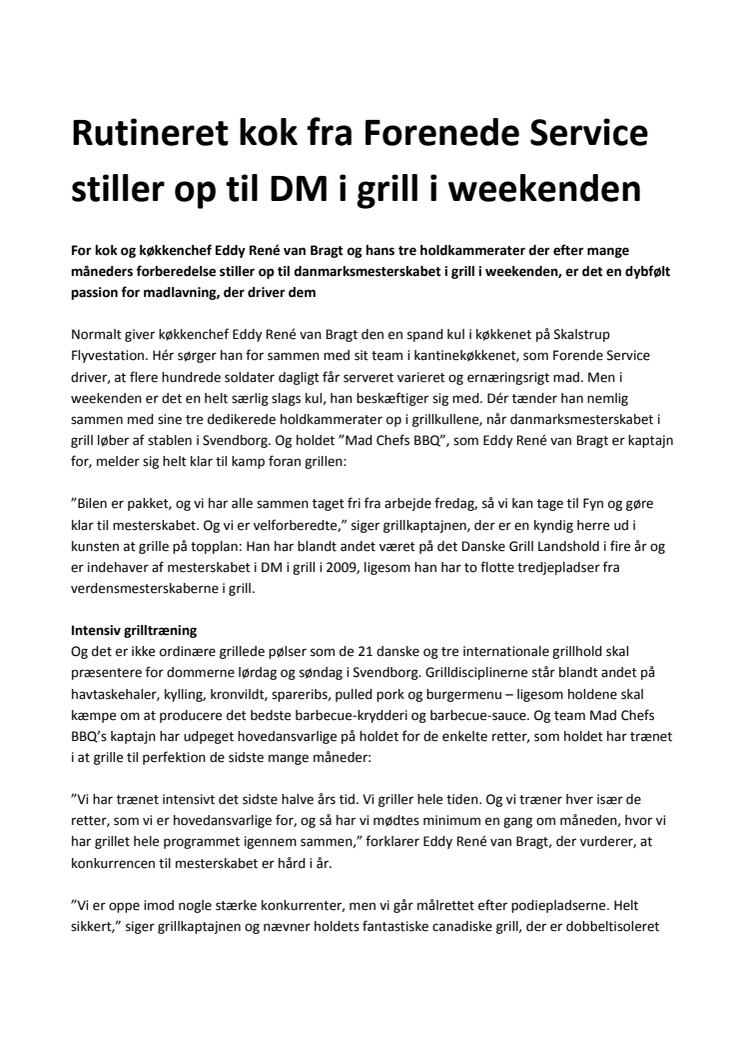 Rutineret kok fra Forenede Service stiller op til DM i grill i weekenden