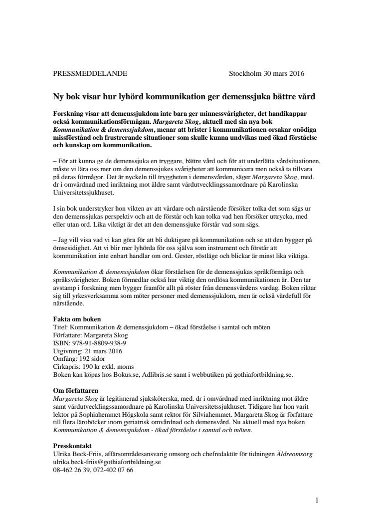 ​Ny bok visar hur lyhörd kommunikation ger demenssjuka bättre vård