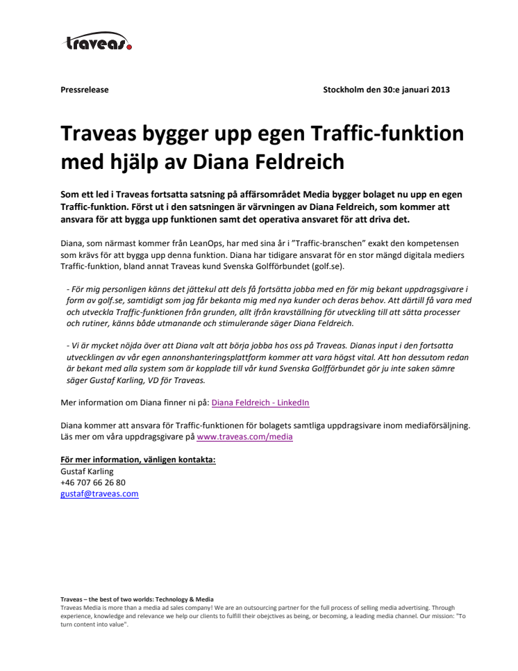 Traveas bygger upp egen Traffic-funktion med hjälp av Diana Feldreich