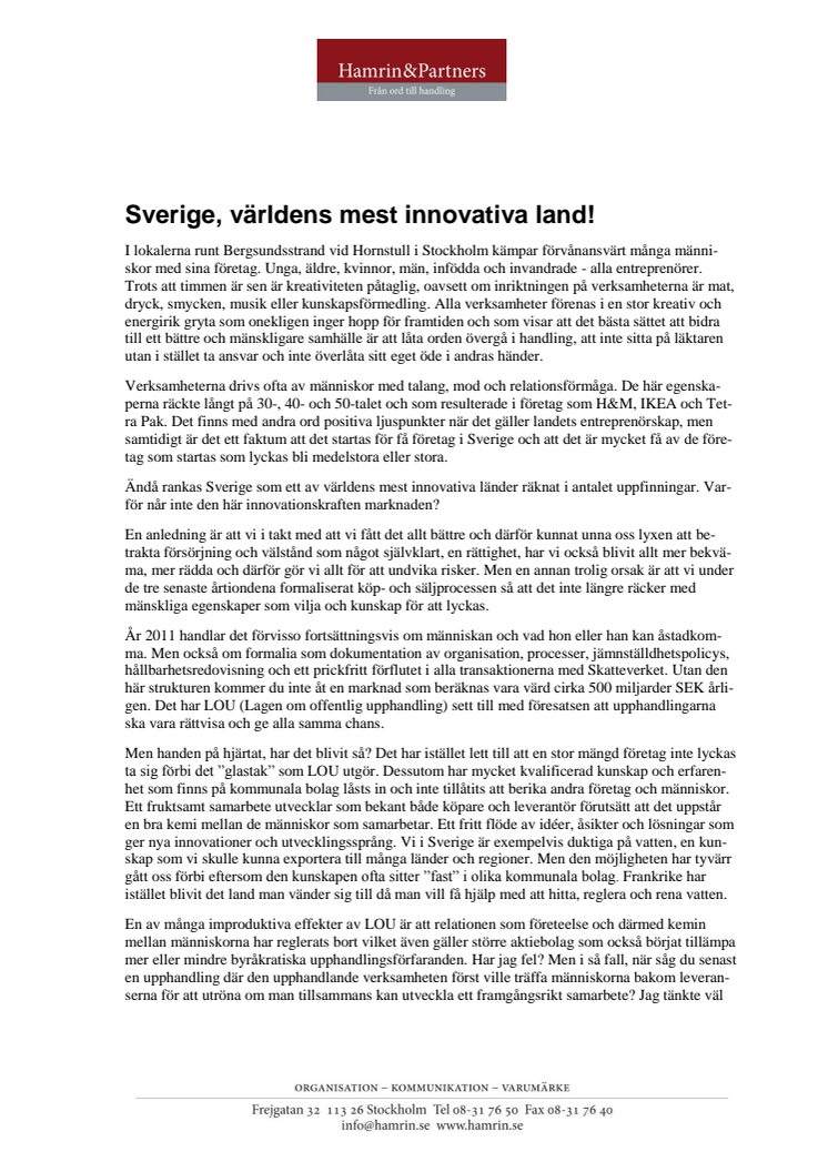 Sverige, världens mest innovativa land!